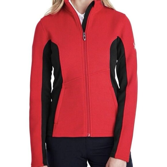 Spyder Constant Full-Zip Sweater Fleece Jacket Red Black Women’s NWT #187335 - Picture 3 of 10